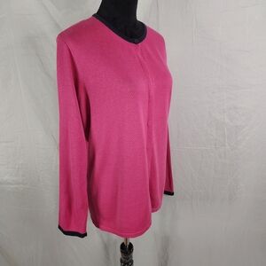 Vintage‎ 80's VILLAGER LIZ CLAIBORNE Size Large Pink Button Front Knit Cardigan